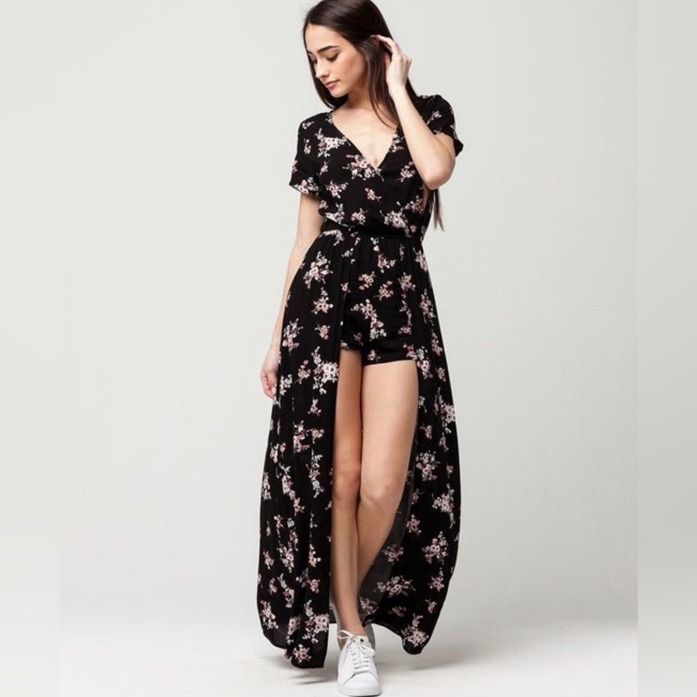 Alya Black and Pink Floral Maxi Dress